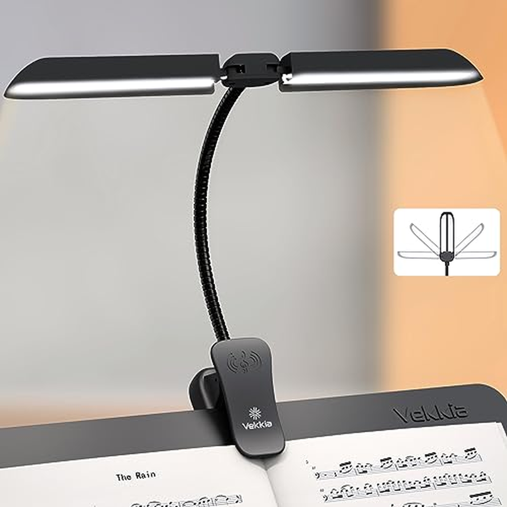 Vekkia Music Stand Light clip on, USB dobíjecí klavírní světlo, 42 LED Super Bright, 5 jasů × 3 barevné teploty, ideální pro kla