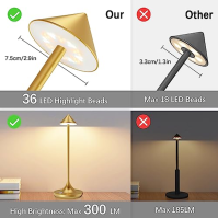 Hapfish Dobíjecí bezdrátová stolní lampa LED, 6000mAh bateriová stolní lampa, módní a přenosná, 3 barevné režimy, stmívatelná, b