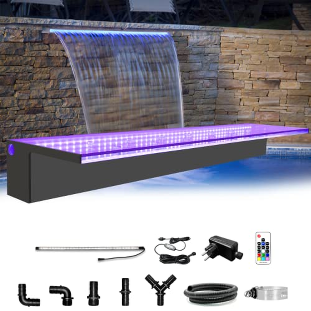 LONGRUN Vodopád kaskáda, vodní fontána 90 cm, akrylový vodopád Spillway Blade se 7 barvami LED světla, kompletní vodopád bazén f