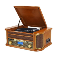 Třírychlostní vinylový gramofon Musitrend s Bluetooth, přehráváním přes USB, rádiem Am/FM, CD/Kasetami, vestavěnými stereo repro