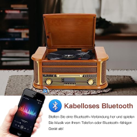 Třírychlostní vinylový gramofon Musitrend s Bluetooth, přehráváním přes USB, rádiem Am/FM, CD/Kasetami, vestavěnými stereo repro