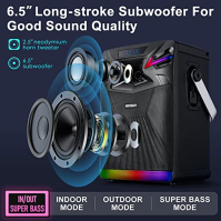 DSP Bluetooth karaoke stroj se 2 mikrofony pro venkovní párty, přenosný PA systém s 6,5" subwooferem, hudební box USB-C s podpor