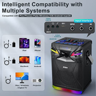 DSP Bluetooth karaoke stroj se 2 mikrofony pro venkovní párty, přenosný PA systém s 6,5" subwooferem, hudební box USB-C s podpor