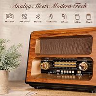 PRUNUS J-199 Retro rádio Bluetooth, AM FM SW Nostalgia Radio na baterie, přenosné rádio na baterie se 3 způsoby napájení z bater