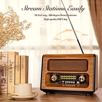 PRUNUS J-199 Retro rádio Bluetooth, AM FM SW Nostalgia Radio na baterie, přenosné rádio na baterie se 3 způsoby napájení z bater