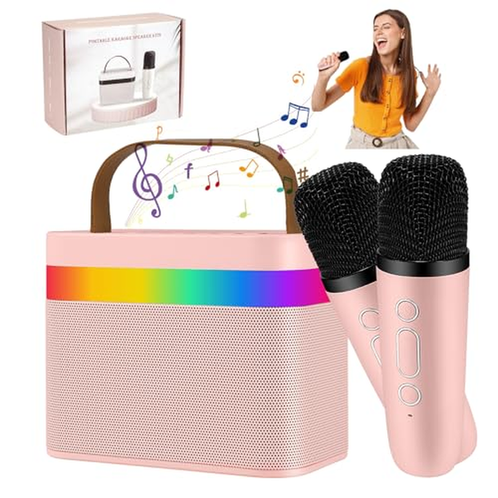 Karaoke stroj pro děti Mini přenosný bezdrátový karaoke reproduktor se 2 bezdrátovými mikrofony a LED světly pro domácí párty Na