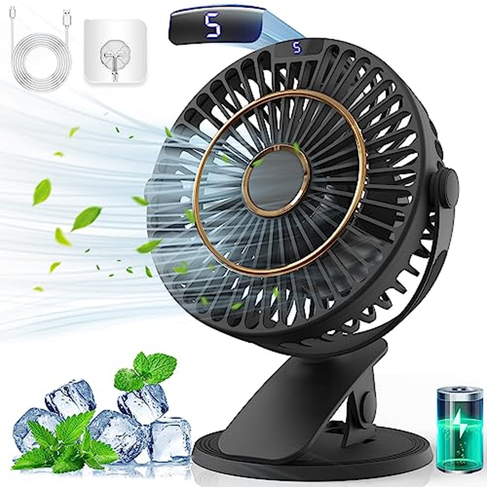 Stolní ventilátor Multper USB, vylepšený LCD displej, mini ventilátor s 5 rychlostmi, otočný o 720°, dobíjecí, tichý stolní vent