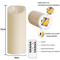 Mavandes 10x25cm nehořlavé blikající svíčky s dálkovým ovládáním, LED svíčky na baterie z pravého vosku s časovačem, slonová kos