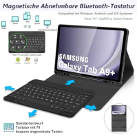 AVNICUD Pouzdro s klávesnicí pro Samsung Galaxy Tab A9 Plus - QWERTZ German Bluetooth Keyboard Detachable Magnetic Protective Co