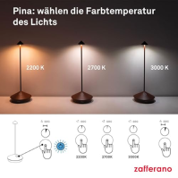 Zafferano, Pina Lamp, Bezdrátová dobíjecí stolní lampa s dotykovým ovládáním, Vhodná do obývacího pokoje i pro venkovní použití,