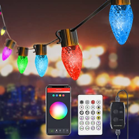 FRANKEVER C9 Smart Light String Outdoor, Bluetooth LED RGBIC žárovky, IP65 vodotěsné, dálkové ovládání a ovládání aplikací, Spli