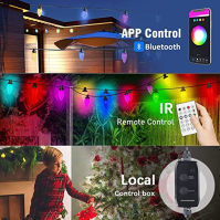 FRANKEVER C9 Smart Light String Outdoor, Bluetooth LED RGBIC žárovky, IP65 vodotěsné, dálkové ovládání a ovládání aplikací, Spli