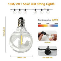 ZEEQII LED pohádková světla venkovní solární, 18M stmívatelná solární pohádková světla venkovní s 30 + 2 žárovkami G40, USB / so