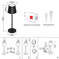 Klighten Balení 2 LED stmívatelných stolních lamp na baterie, bezdrátové, dobíjecí, teplá barva světla, 3000 K Stolní lampa pro 