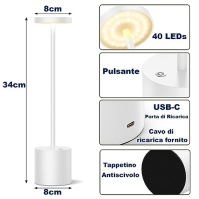 Bezdrátová stolní lampa Stolní lampy LED IP54 USB-C Dobíjecí stmívatelná baterie 6000mAh 3 barvy světla Noční světla pro ložnice