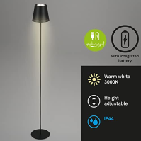 BRILONER - LED dobíjecí stojací lampa 3 v 1, stupňovitě stmívatelná, dotyková, LED stojací lampa venkovní, LED stojací lampa bez