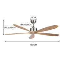 reiga 152cm moderní stropní ventilátor s dálkovým ovládáním, stropní ventilátor z přírodního dřeva bez osvětlení, 5 lopatek, tic