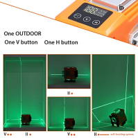 Křížový laser zelená sada 12 řádková laserová vodováha IP45 vodováha 360° křížový laser samonivelační +1,5M stativ +1200mAh bate