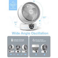 YISSVIC Turbo stolní ventilátor, tichý ventilátor s cyklickou oscilací 90°/80°, dálkové ovládání, LED displej s teplotou, 3 rych