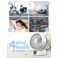 YISSVIC Turbo stolní ventilátor, tichý ventilátor s cyklickou oscilací 90°/80°, dálkové ovládání, LED displej s teplotou, 3 rych