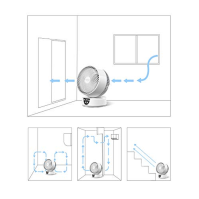 YISSVIC Turbo stolní ventilátor, tichý ventilátor s cyklickou oscilací 90°/80°, dálkové ovládání, LED displej s teplotou, 3 rych