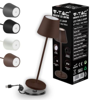 Bezdrátová stmívatelná stolní LED lampa V-TAC s dotykovým ovládáním - elegantní hnědá vnitřní/venkovní lampa IP54 pro domácnost,