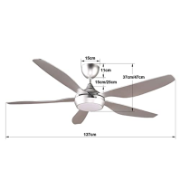 reiga 137CM Silver DC Motor Moderní inteligentní stropní ventilátor se stmívatelnou sadou LED osvětlení a dálkovým ovládáním pro