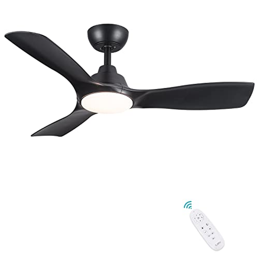 CJOY Stropní ventilátor s osvětlením, Stropní ventilátor s dálkovým ovládáním Tichý černý 107 cm, DC motory Stmívatelný, 6 rychl