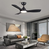 CJOY Stropní ventilátor s osvětlením, Stropní ventilátor s dálkovým ovládáním Tichý černý 107 cm, DC motory Stmívatelný, 6 rychl