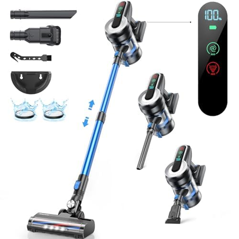 Roanow MarsVac S1 Cordless Vacuum Cleaner, 450W/38000Pa Vacuum Cleaner Cordless Up to 55Mins Running Time with LED Display Light