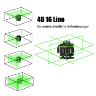 Zelený samonivelační křížový laser Weytoll, automatická samonivelační čára 4x360° 16 čar ve svislém a vodorovném směru (2ks bate