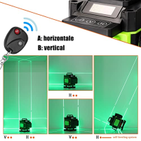 Zelený samonivelační křížový laser Weytoll, automatická samonivelační čára 4x360° 16 čar ve svislém a vodorovném směru (2ks bate