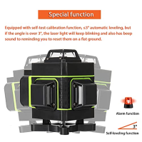 Zelený samonivelační křížový laser Weytoll, automatická samonivelační čára 4x360° 16 čar ve svislém a vodorovném směru (2ks bate