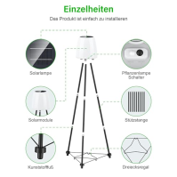 Boadw Solární stojací lampa venkovní se stativem, solární stojací lampa stmívatelná teplá bílá RGB vodotěsnáSolární venkovní sto