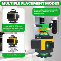 Samonivelační laserová vodováha 360°x 4 zelené stupně 16 vysoce přesných čar Automatická profesionální nivelace Nabíjecí 2bateri