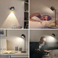 Bezdrátová stolní lampa Coollamp, stolní lampa se 3 režimy osvětlení, 3 úrovněmi jasu, dotykové ovládání, otočná o 360°, dobíjec