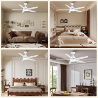 CJOY Stropní ventilátor s osvětlením bílý, Ø132 cm stropní ventilátor Tichý, stropní ventilátor s dálkovým ovládáním, stmívateln