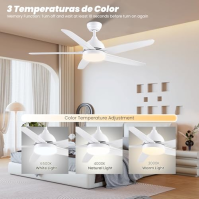 CJOY Stropní ventilátor s osvětlením bílý, Ø132 cm stropní ventilátor Tichý, stropní ventilátor s dálkovým ovládáním, stmívateln