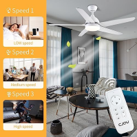 CJOY Stropní ventilátor s osvětlením bílý, Ø132 cm stropní ventilátor Tichý, stropní ventilátor s dálkovým ovládáním, stmívateln