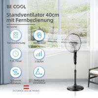 Stojanový ventilátor Be Cool 40 cm s dálkovým ovládáním BC16SFRC - Ø 40 cm, 45 W, 3 nastavení rychlosti, dálkové ovládání, černý