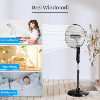 Stojanový ventilátor Be Cool 40 cm s dálkovým ovládáním BC16SFRC - Ø 40 cm, 45 W, 3 nastavení rychlosti, dálkové ovládání, černý