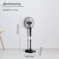 Stojanový ventilátor Be Cool 40 cm s dálkovým ovládáním BC16SFRC - Ø 40 cm, 45 W, 3 nastavení rychlosti, dálkové ovládání, černý