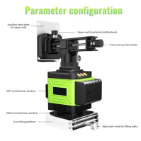 Airmpa Multifunkční 4D 16řádková laserová vodováha, křížový laser s bateriemi 2x4000 mAh, zelená laserová vodováha 360°, samoniv