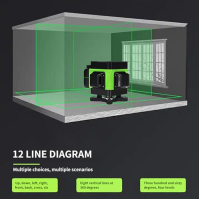 Airmpa Multifunkční 4D 16řádková laserová vodováha, křížový laser s bateriemi 2x4000 mAh, zelená laserová vodováha 360°, samoniv