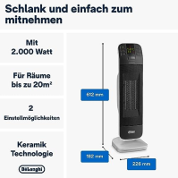 De'Longhi Bend Line, dálkově ovládaný keramický ventilátorový ohřívač 2kw, digitální ovládací panel, funkce Anti Frost, oscilačn