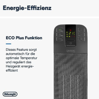 De'Longhi Bend Line, dálkově ovládaný keramický ventilátorový ohřívač 2kw, digitální ovládací panel, funkce Anti Frost, oscilačn