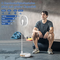 Primevolve stojanový ventilátor s dálkovým ovládáním, 7200 mAh baterie USB stolní ventilátor, přenosný tichý 10" ventilátor, skl