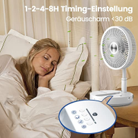 Primevolve stojanový ventilátor s dálkovým ovládáním, 7200 mAh baterie USB stolní ventilátor, přenosný tichý 10" ventilátor, skl