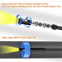 360° elektrický rotační endoskop, 1080P otočná kamera pro boroskop 4,3" IPS inspekční kamera, IP68 vodotěsná s 8+1 LED světly, 1