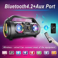 TENMIYA Bluetooth reproduktor, 30W reproduktor s FM rádiem, subwooferem, USB, barevným světlem. Bluetooth